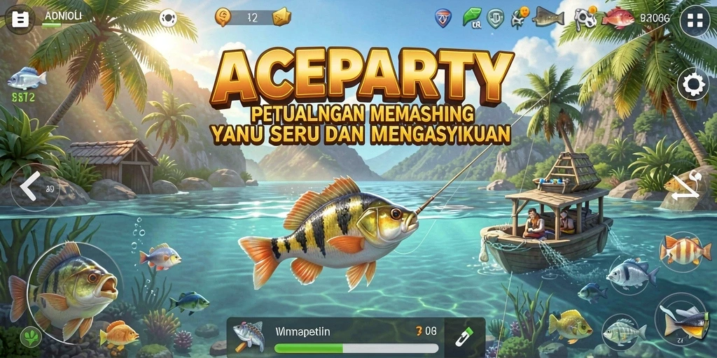 Gameplay ACEPARTY dengan suasana memancing yang menawan.