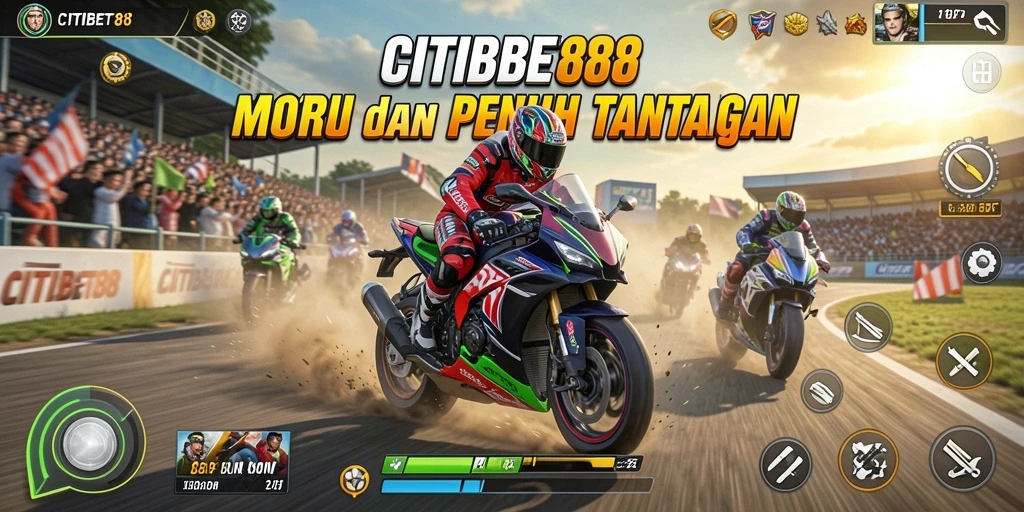 Tampak gameplay CITIBET88 dengan aksi balapan motor yang menegangkan.
