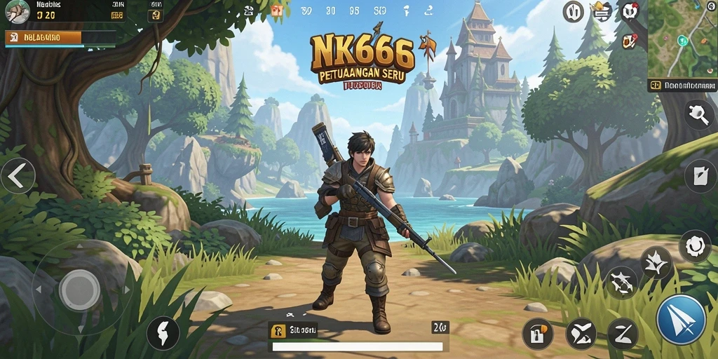 Screenshot gameplay NK666 menampilkan petualangan di dunia terbuka yang luas.
