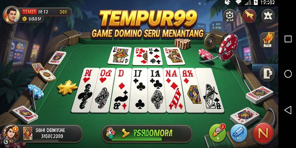 Screenshot TEMPUR99 menampilkan gameplay Domino yang seru dan interaktif.